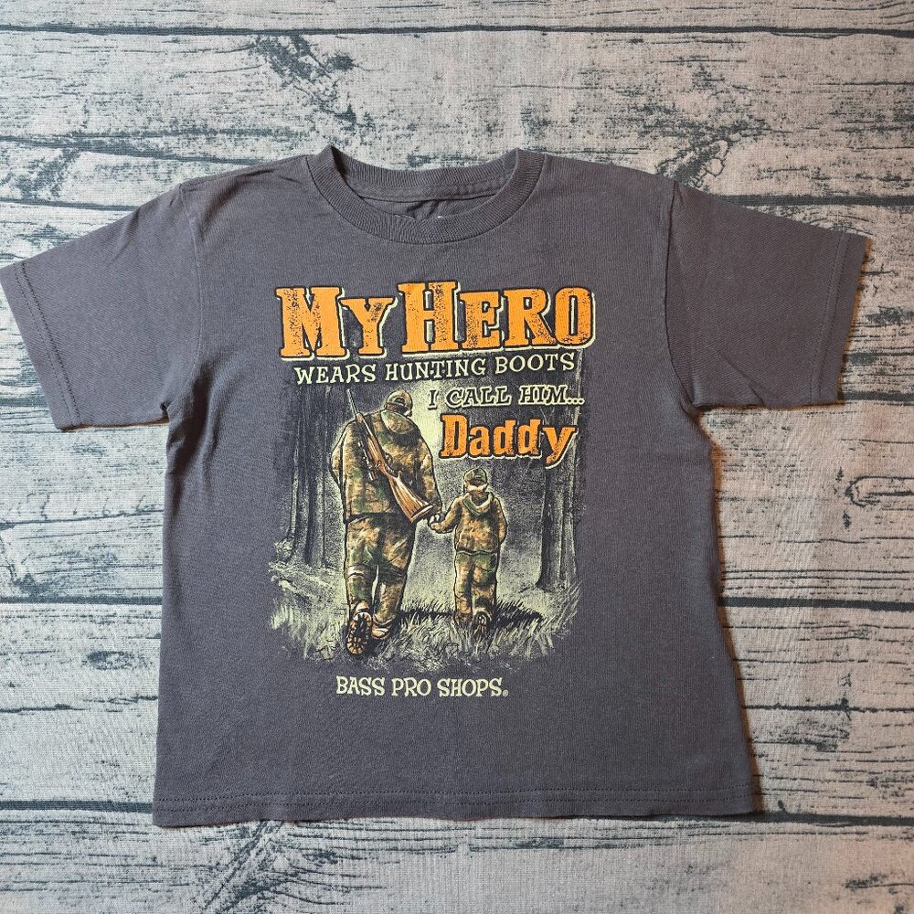 Bass Pro Shops Youth Boys Gray Hero Dad Short Sleeve T-Shirt Size 4T